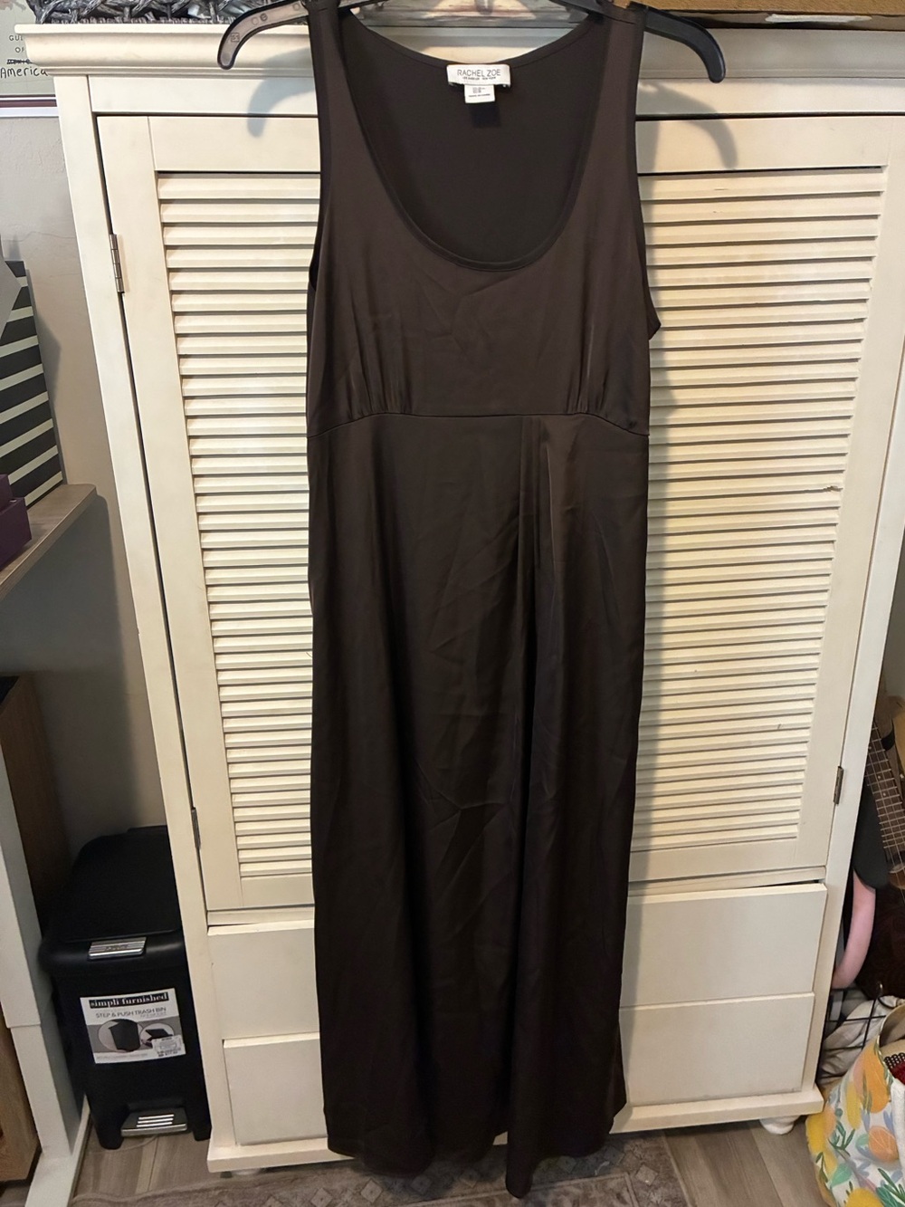 Rachel Zoe Sleeveless Satin Midi Dress in Chocolate Brown